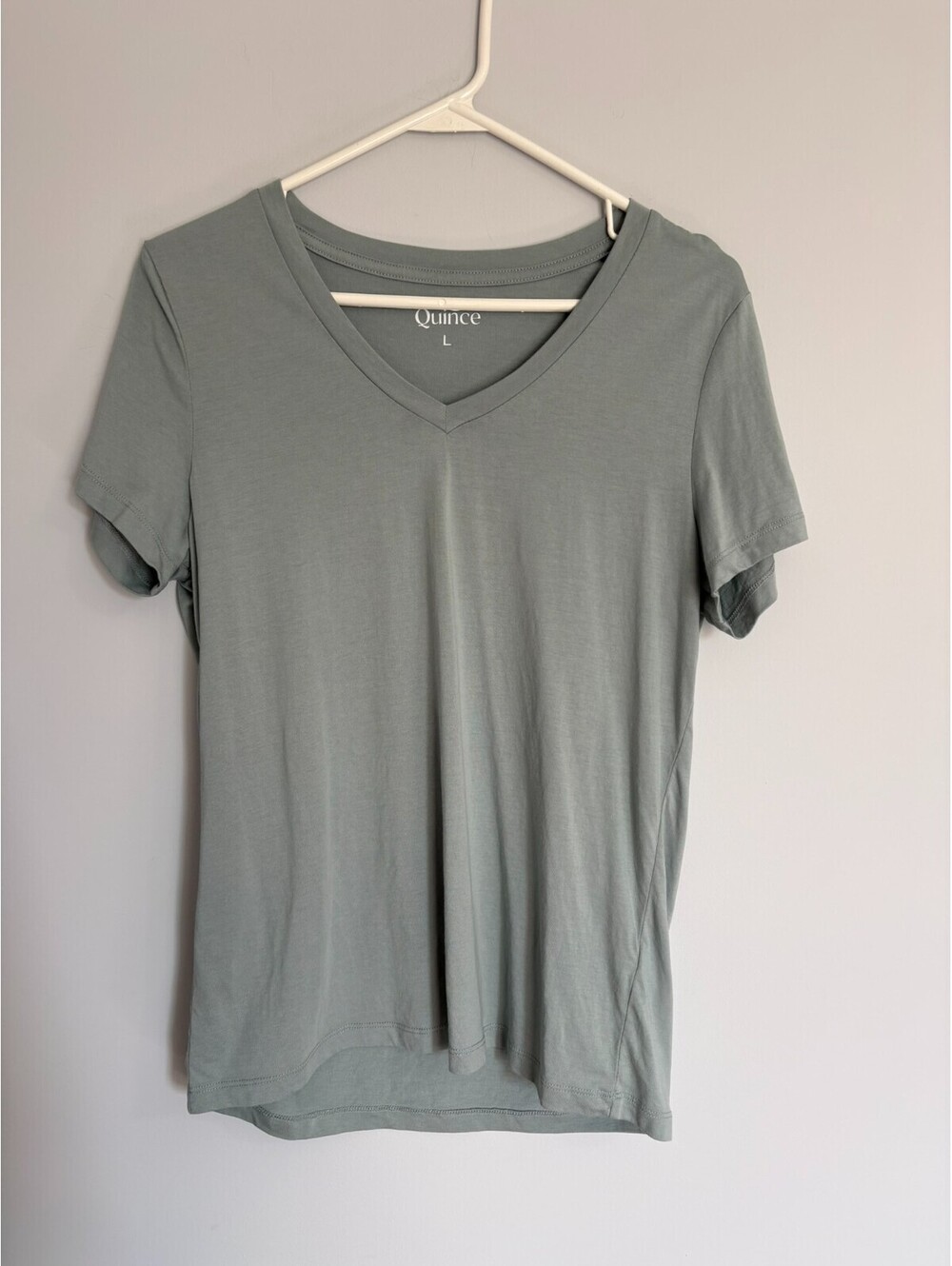 Quince Womens Green Cotton Modal T Shirt Size L Soffffft Short Sleeve V Neck
